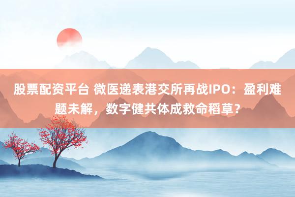 股票配资平台 微医递表港交所再战IPO：盈利难题未解，数字健共体成救命稻草？