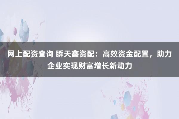 网上配资查询 瞬天鑫资配：高效资金配置，助力企业实现财富增长新动力