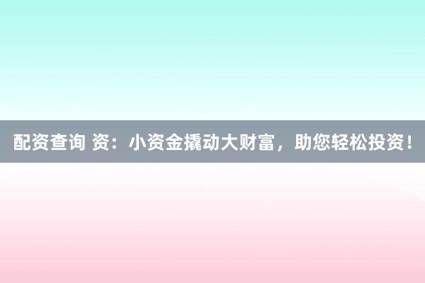 配资查询 资：小资金撬动大财富，助您轻松投资！